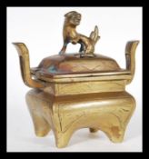 A 19th Century Chinese bronze censer ding incense burner bowl raised on four legs with engraved