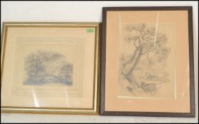 A 19th Century Victorian pencil drawing on paper depicting a landscape scene with a castle on