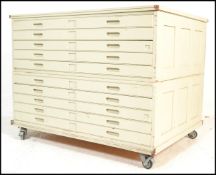 An early 20th century 1940's vintage industrial oak ten / 10 drawer large architects plan chest of