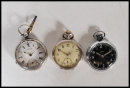 A group of three 20th Century pocket watches to include an A. W. W. Co Waltham Mass silver