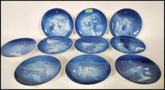 A group of ten B&G Limited edition blue and white annual Christmas plates dating from 1973 -