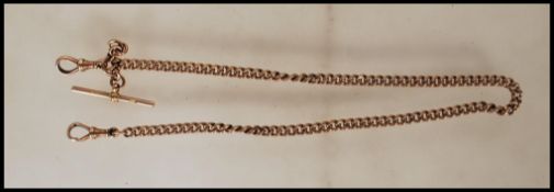 An early 20th Century stamped 9ct gold fob pocket watch curb link chain having lobster clasps to