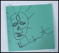 Damien Hirst - English Artist - incredibly rare hand drawn ' Skull ' sketch. Drawn in black marker