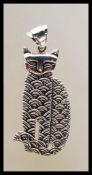 A sterling silver pendant necklace in the form of a cat having a detailed body with pendant hook