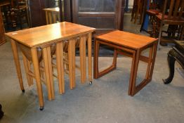 A G-Plan retro teak wood 1970's graduating nest of two tables in the Quadrille pattern. The tables