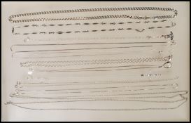 A selection of silver necklace and necklace chains to include a snake chain, a box link chain,