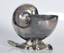 A late 19th Century Victorian silver plate spoon warmer in the form of nautilus shell set on a rocky