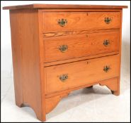 A Victorian late 19th century pine cottage chest of drawers. Raised on a plinth base with a bank