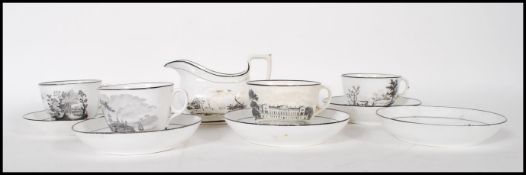 An early 19th century New Hall porcelain part tea service, consisting of four tea cups, five saucers