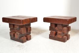 A pair of contemporary solid Rhodesian teak wood side occasional tables by Jarabosky, the tables
