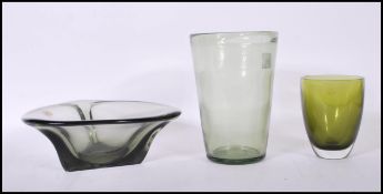 A group of three mid 20th Century vintage retro studio glass to include a Zelezny Brod Sklo style