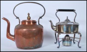 A Victorian 19th century silver plated spirit kettle complete with the stand together with a large