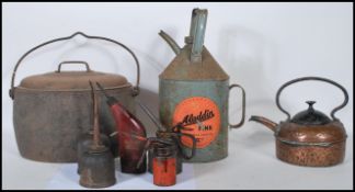 A collection of assorted vintage metalware, to include; a vintage two gallon cast iron 