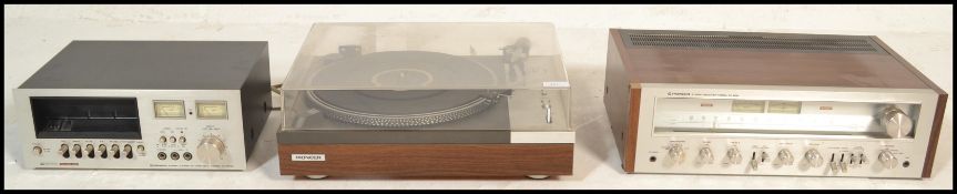 A vintage retro 20th Century music stacking system by Pioneer to include Stereo Receiver SX-650,
