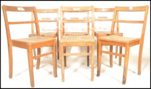 A set of 6 mid 20th century beech wood school / village hall dining chairs. Each with beech wood