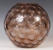 CZECH OPTIC OLIVE GLASS ORB VASE BY MAX KANNEGIESS