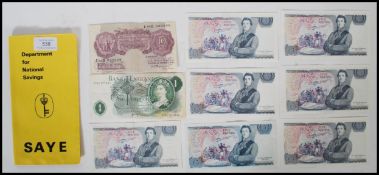 A group of 20th Century Queen Elizabeth II bank notes to include seven five pound notes printed with