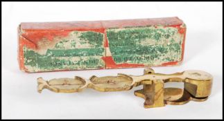 A set of Victorian 19th Century brass sovereign and half sovereign scales contained with original