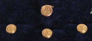 A set of hallmarked 9ct gold gents dress collar / shirt buttons, housed within a non associated