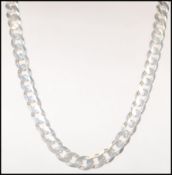 A stamped 925 Italian silver flat link chain gentleman's necklace having a lobster clasp. Measures