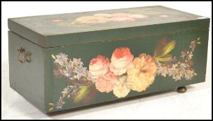 A 20th Century Swiss style painted marriage coffer chest of small proportions, the front and
