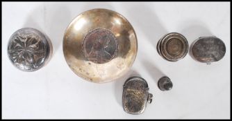 A group of silver items dating from the early 20th Century to include engraved vesta case with match