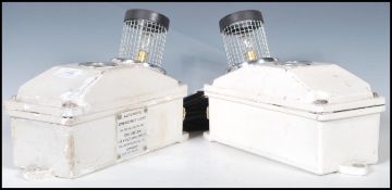 A pair of vintage / retro  1980's military ships  automatic emergency lights, makers plaque for