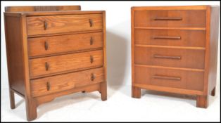 A 1930's Art Deco oak chest of drawers being raised on bracket feet with a  bank of 4 drawers having