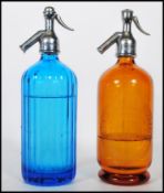Two vintage early 20th Century Art Deco advertising soda syphons to include a Hooper and Struve blue