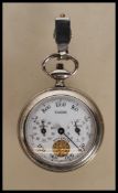 A vintage 20th Century French stainless steel cased pedometer having a white enamelled face with
