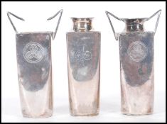 A group of three chinese silver early 20th Century vase ornaments of small proportions all of square