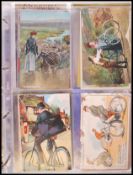 Cycling. Postcard collection featuring bicycles. Advertising, comic, and all manner of cycles.