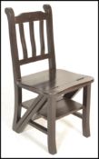 A 20th Century ebonised folding hall chair / flight of library steps, presented initially as a