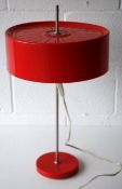 ORIGINAL 1970'S CZECHOSLOVAKIAN RED PLASTIC ADJUSTABLE TABLE LAMP