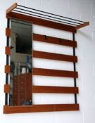 VINTAGE 1960'S DANISH TEAK SLATTED MIRRORED COAT RACK HALL STAND