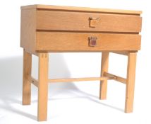 1960'S OAK NIGHT STAND CHEST OF DRAWERS WITH LEATHER PULLS