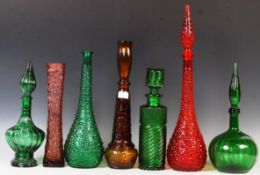 COLLECTION OF EMPOLI ITALIAN GLASS GENIE BOTTLES WITH OTHERS