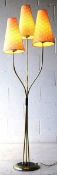 RETRO 1950'S BRASS TRIPLE ARM FLOOR STANDING / STANDARD LAMP