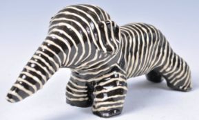UNUSUAL 1950'S STUDIO ART POTTERY ZEBRA STRIPE ELEPHANT FIGURINE