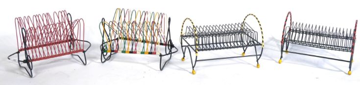 COLLECTION OF FOUR VINTAGE RETRO TUBULAR RECORD RACKS