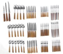 LARGE SET OF MILLS MOORE WALNUT HANDLED CUTLERY