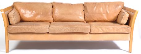 STOUBY 1970'S DANISH LEATHER THREE SEATER SOFA SETTEE