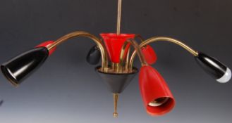 FRENCH 1950'S SPUTNIK ATOMIC BRASS AND PLASTIC CHANDELIER