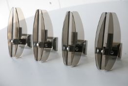 SET OF FOUR 1970'S SMOKED GLASS AND CHROME WALL LIGHTS