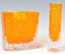 TWO PIECES OF WHITEFRIARS TANGERINE GLASS BY GEOFFREY BAXTER
