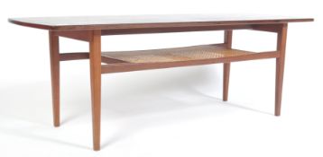 DANISH 1970'S TEAK AFROMOSIA COFFEE TABLE WITH CANE MAGAZINE RACK