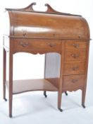 EDWARDIAN MAHOGANY & MARQUETRY INLAID CYLINDER BUREAY DESK