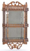 19TH CENTURY MAHOGANY FRETWORK MIRRORED SET OF SHELVES