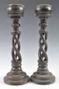 PAIR OF 19TH CENTURY OAK BARLEY TWIST CANDLESTICKS
