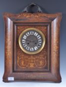 EDWARDIAN ROSEWOOD AND INLAID BRONZED HANDLED WALL CLOCK